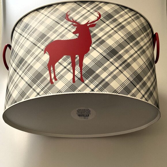 REINDEER OVAL METAL BUCKET CHRISTMAS DECOR - Picture 4 of 8